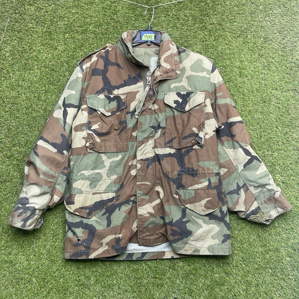US Army Jacket Mens Medium Reg M65 Woodland Camo Field Coat Cold Weather Hunt
